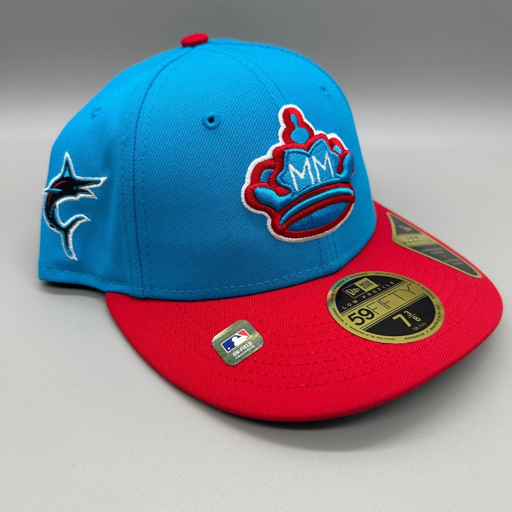 Miami Marlins City Connect Era 59FIFTY Fitted Hat Men 7 3/8 Blue Low Profile NEW